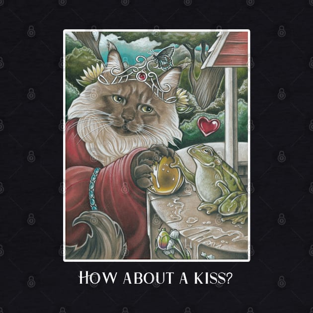 The Frog Princess Cat - How About A Kiss? - White Outlined Version by Nat Ewert Art